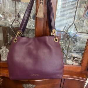 Michael Kors Deep Plum Pebbled Leather Shoulder Bag with Gold Hardware